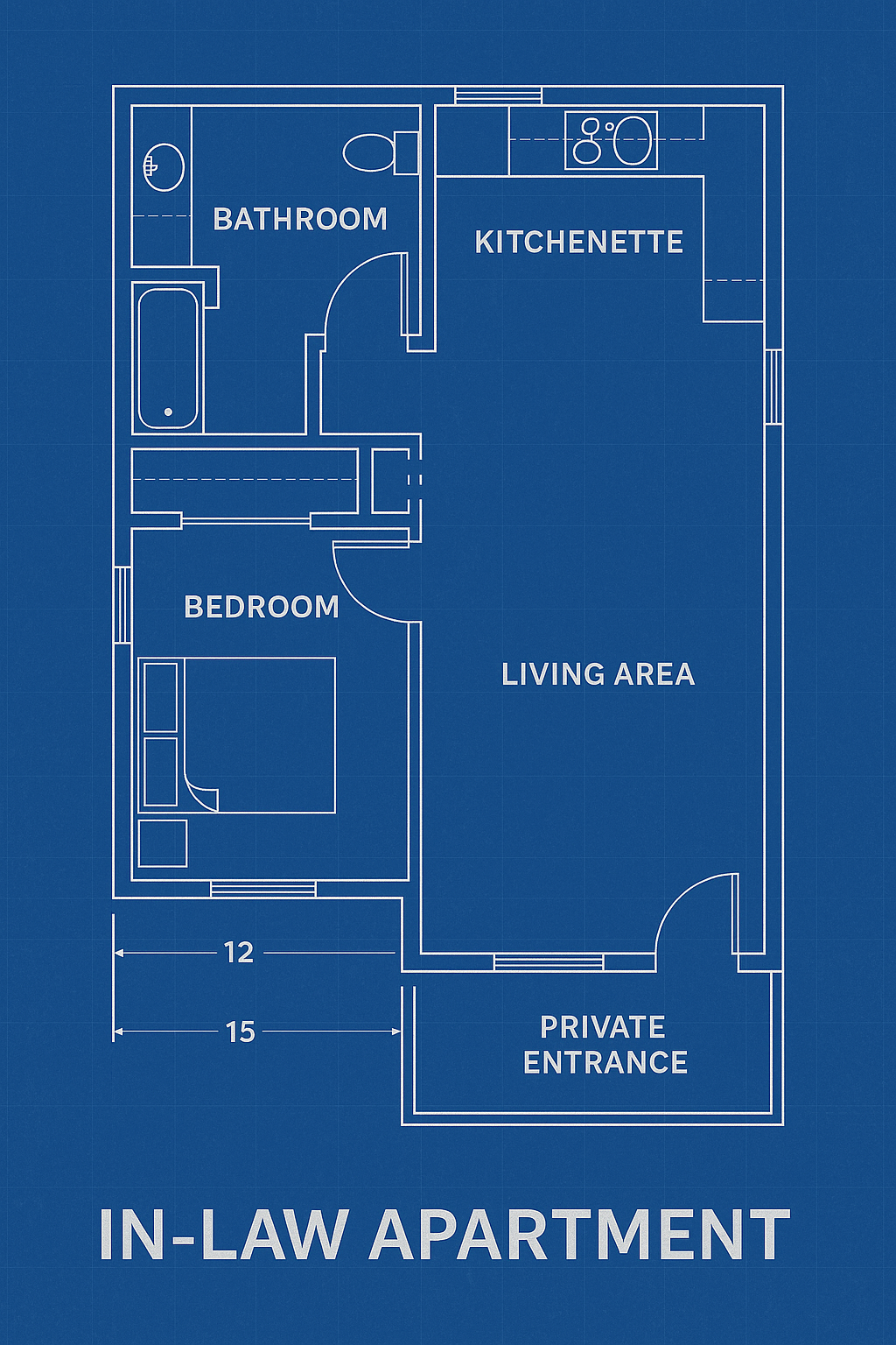 ChatGPT Image May 30, 2025, 08_50_04 AM Blueprint layout of an in-law apartment addition in Connecticut showing living area, bedroom, kitchenette, bathroom, and private entrance